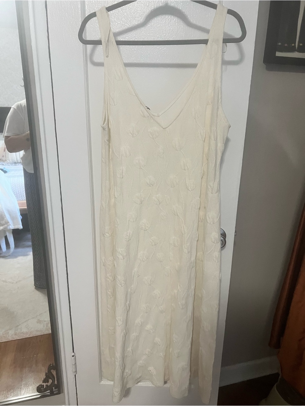 Zara Cream Textured V-Neck Maxi Dress